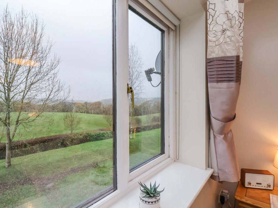 A window with a view of greenery at Bumblebee Cottage in Whitby