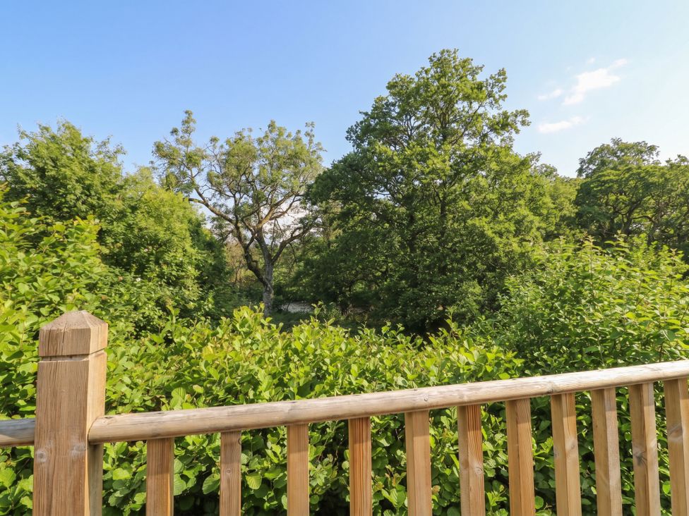 A view of trees and bushes from a wooden fence at Ghillie's Cottage in Killin