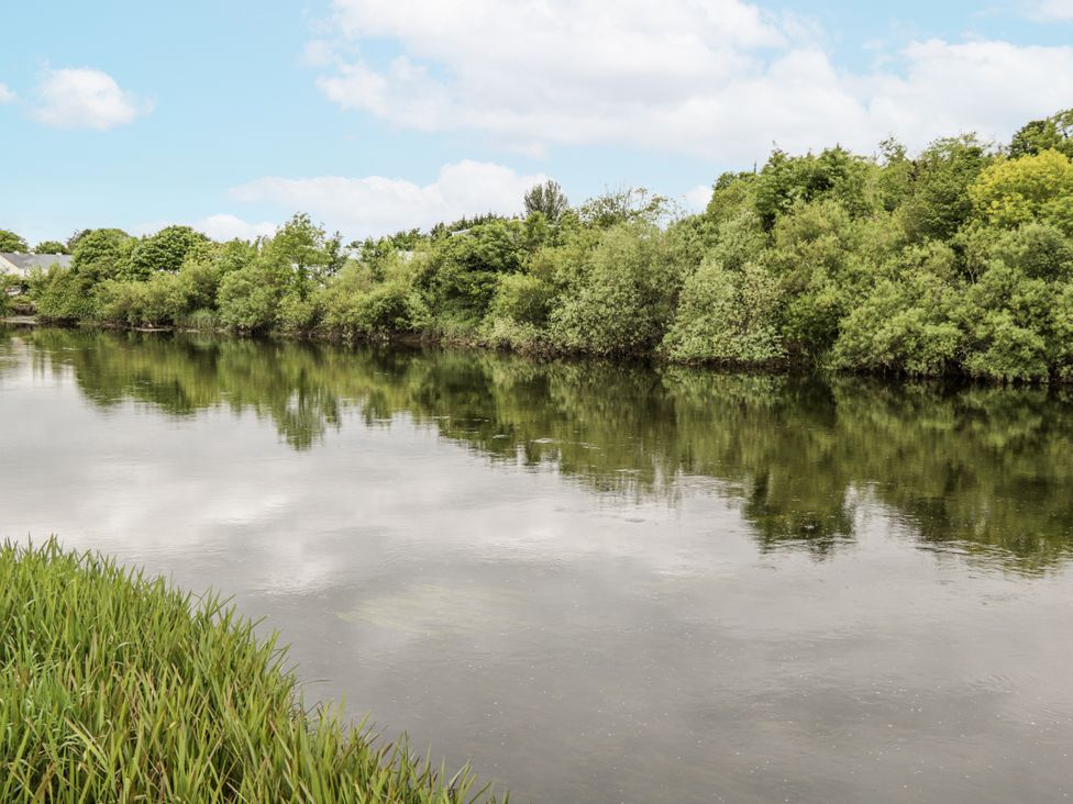 A river with trees and grass by the water at Glenview Log Cabin Ballycastle