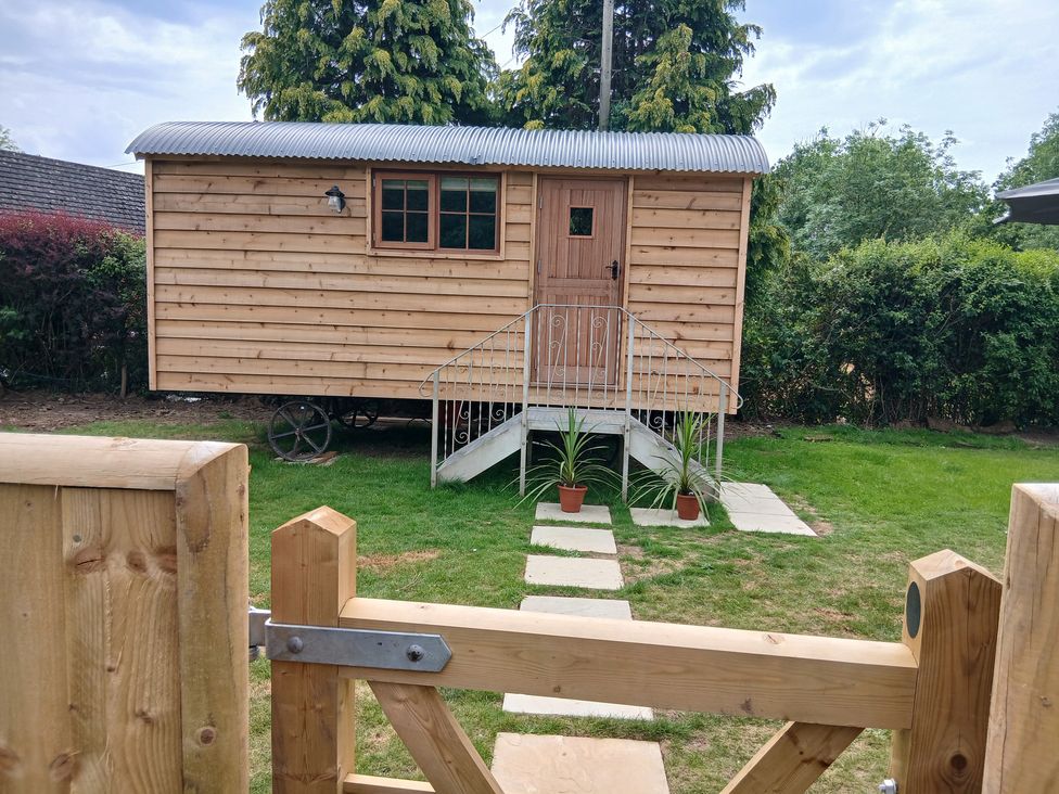A shepherd's hut in the garden at Woodie Clee Hill