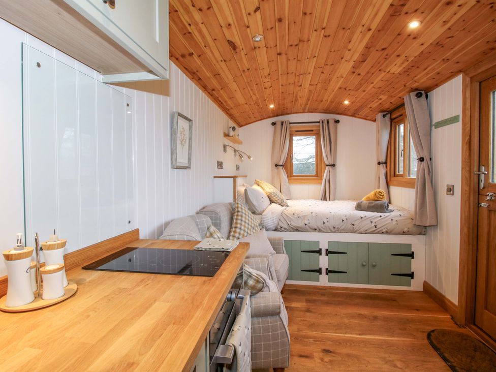 A studio with a kitchen and sleeping area at Dave's Place Broadstone near Munslow