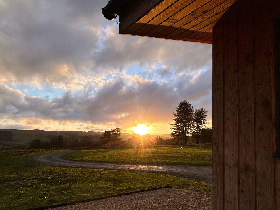 A sunset view with trees and grass at Harriet in Llangurig