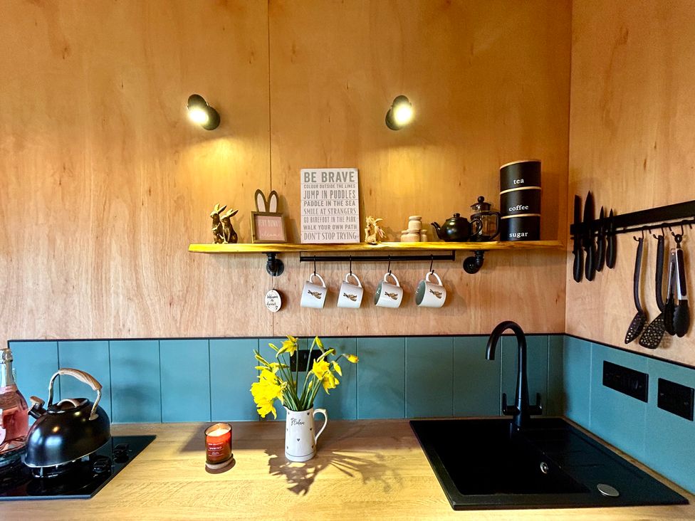 A kitchen with a sink and kettle at Harriet in Llangurig