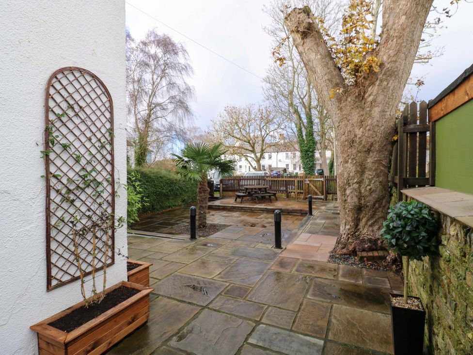A garden area with tree and potted plants at 1A Coastguard Cottages Rye