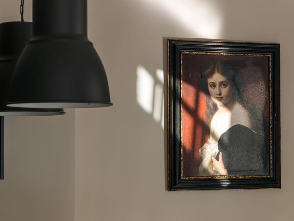 A portrait on the wall with ceiling lamps at Upper School House Newton Abbot