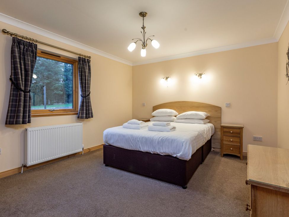 A bedroom with a bed and nightstand at Rainbow Spa Plus (Pet) in Dundee