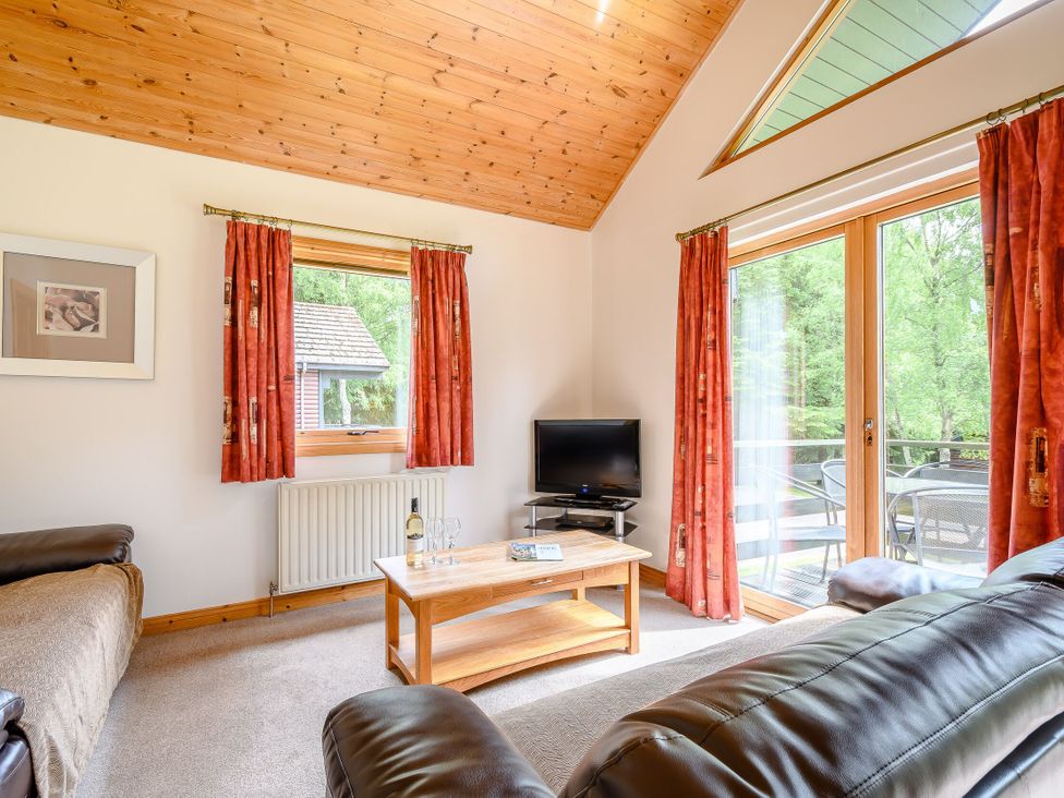 A living room with a sofa and coffee table at Osprey Lodge in Dundee