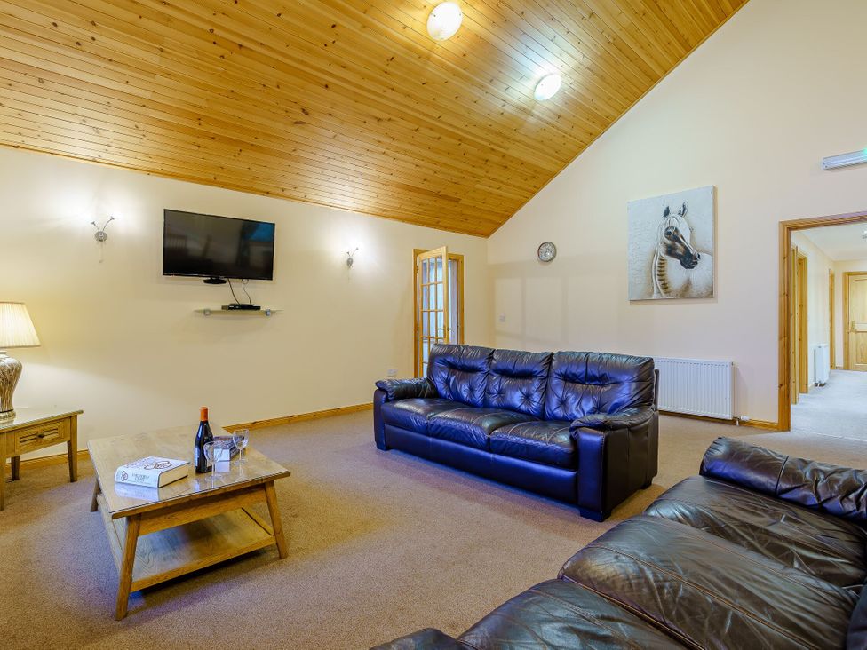 A living room with a TV and sofa at Osprey Spa Plus (Pet) in Dundee