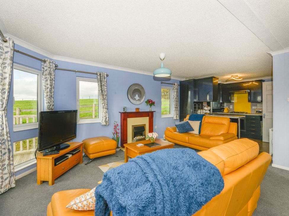 A living room with a television and fireplace at Dartmoor View in Exeter