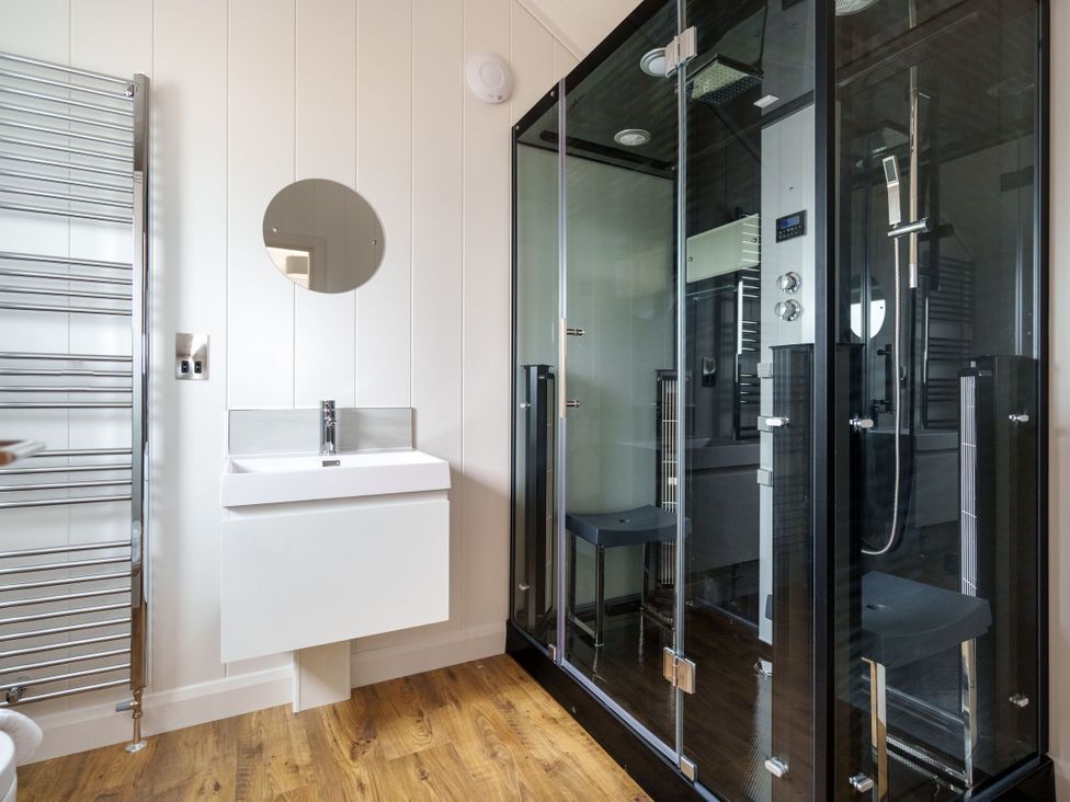 A bathroom with a sink and shower at The Grays in North Berwick