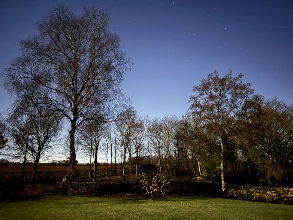 A night sky with stars and trees in a garden at Cotswolds Farmhouse Cottage