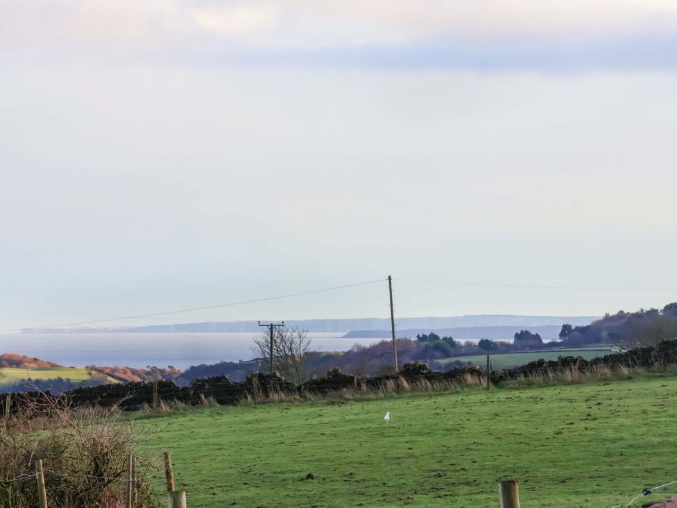 A rural landscape with water and a power line at Swift Cabin in Scarborough