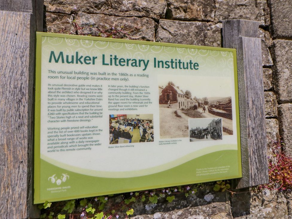 A sign describing Muker Literary Institute in Yorkshire Dales