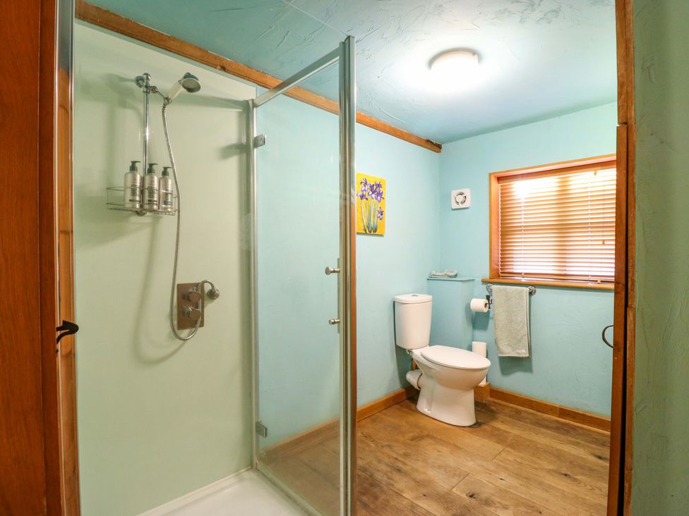 A bathroom with a shower and toilet at The Old Cow Shed