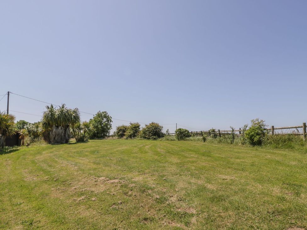 A garden with grass and trees at Falconers Cottage