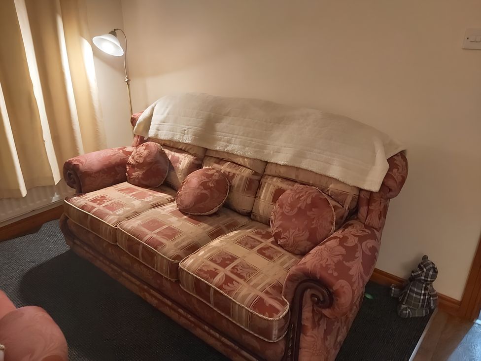 A sofa with cushions and a lamp in a living room at 87 Ballyveaghmore Road Newry