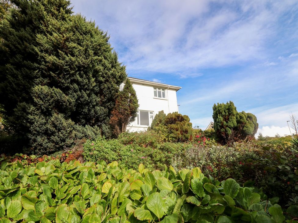 A house with trees and garden greenery at Tymelyn in Aberystwyth