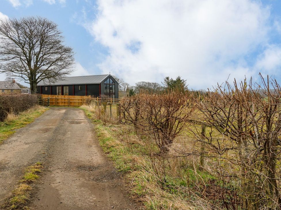 A house next to a dirt road with bushes and trees at Stackyard in Durham