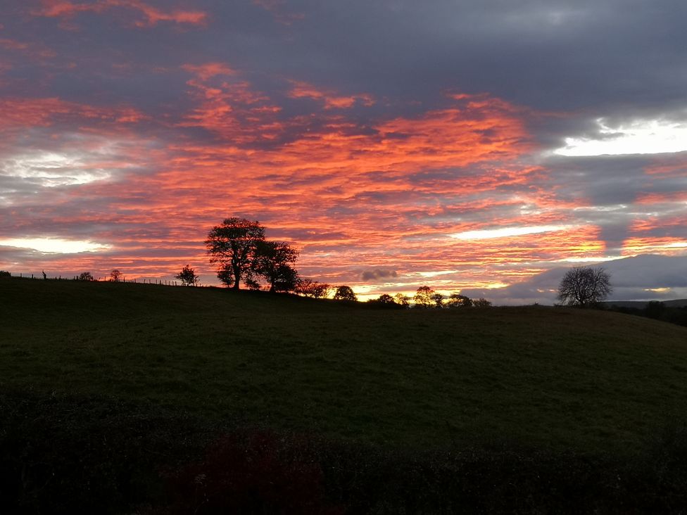 A landscape with trees and a dramatic sunset at Claymires Stirling