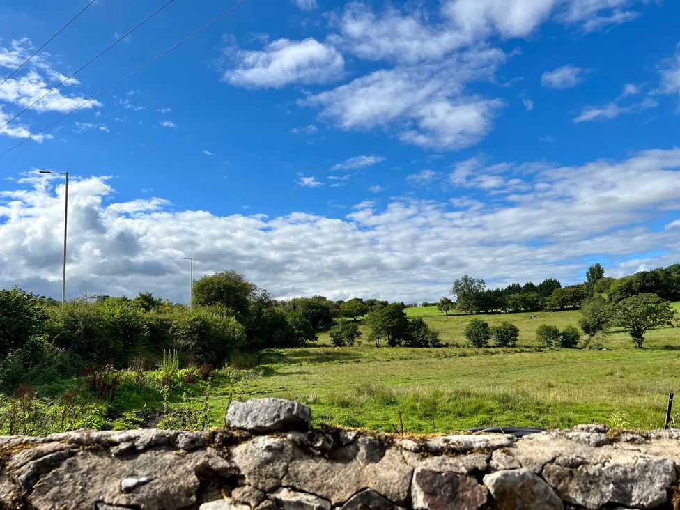 A field with trees and a clear sky at Penderyn Cottage Aberdare