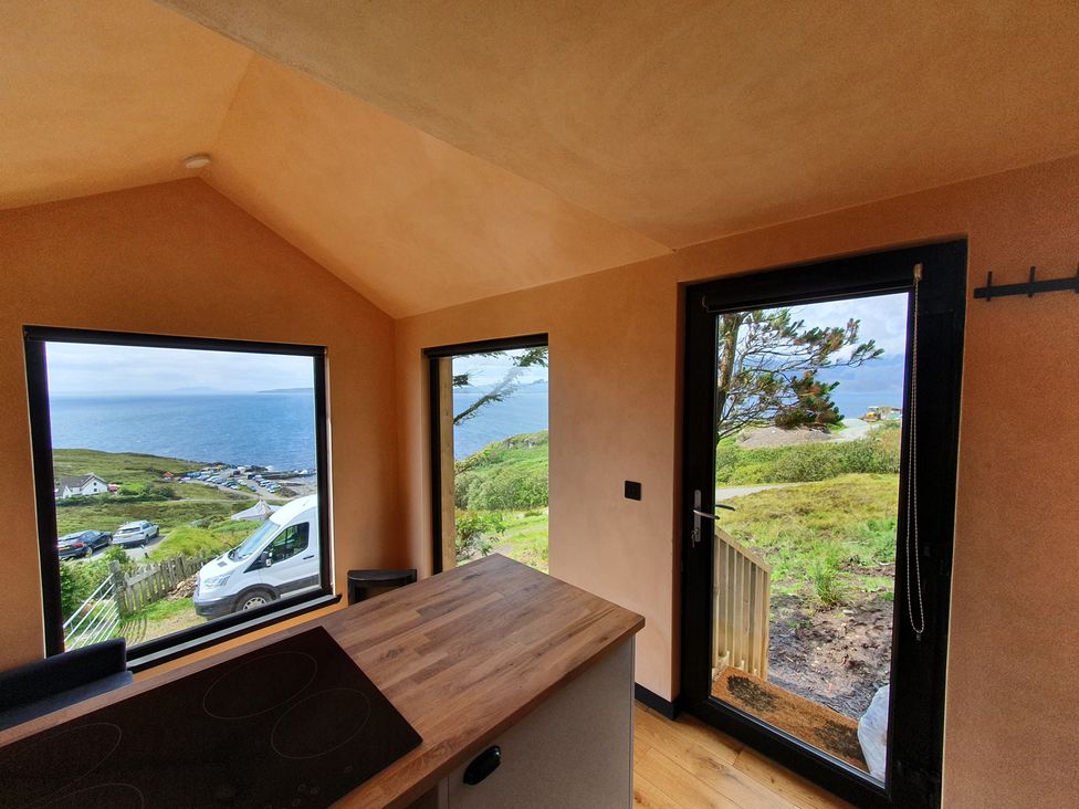 A kitchen with a sea view at Cullinview in Isle of Skye