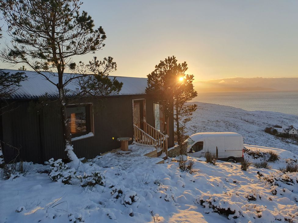 A house surrounded by snow with a van at Cullinview Isle of Skye