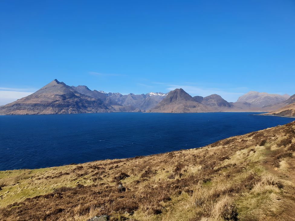 Landscape view of mountains and ocean at Cullinview in Isle of Skye