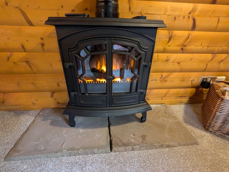 A fireplace in a living room at Pineshadow Lodge in Louth