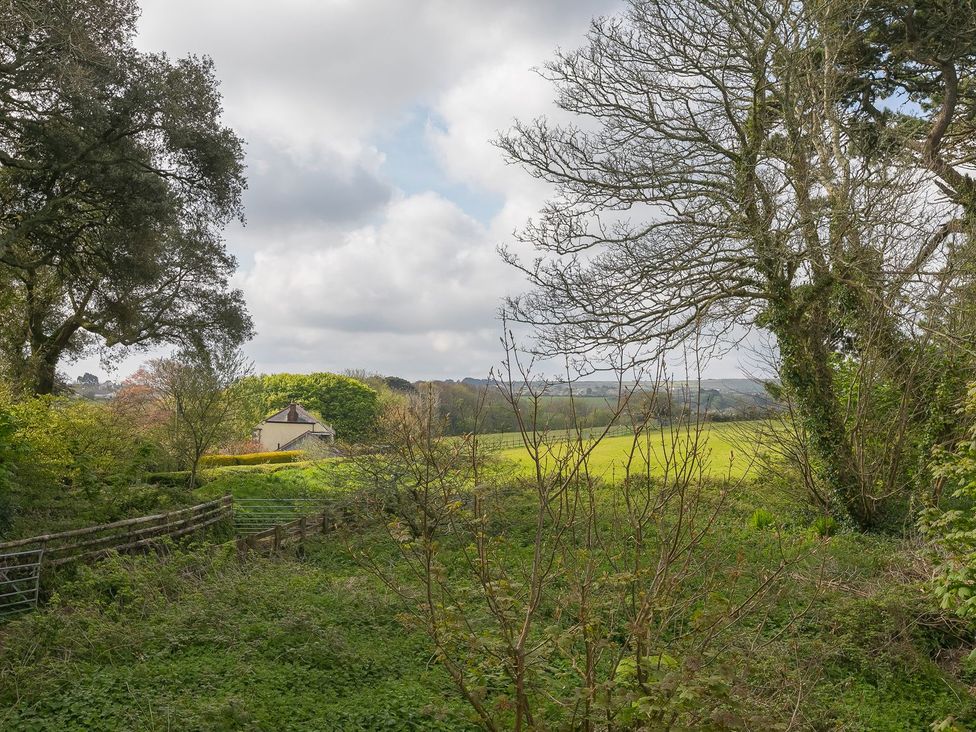 A view of a field and house among trees at The Old Well House in Redruth