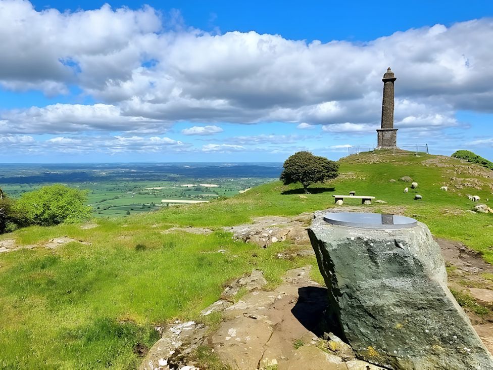 A view of a monument on a hill with a field in the foreground at Honey Bee Cottage Welshpool