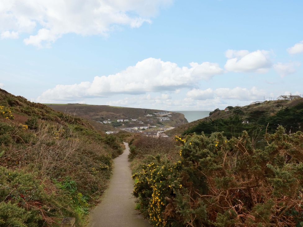 A path leading down towards houses near the sea at Poldreth in Truro