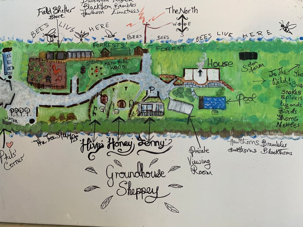 A garden layout with a house and pool at Hive's Honey Den in Sheerness