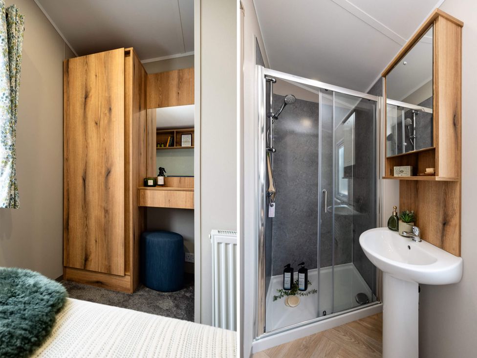 A bathroom with a shower and sink at Ashberry 39 x 12 Three Bed- 2 Northwich