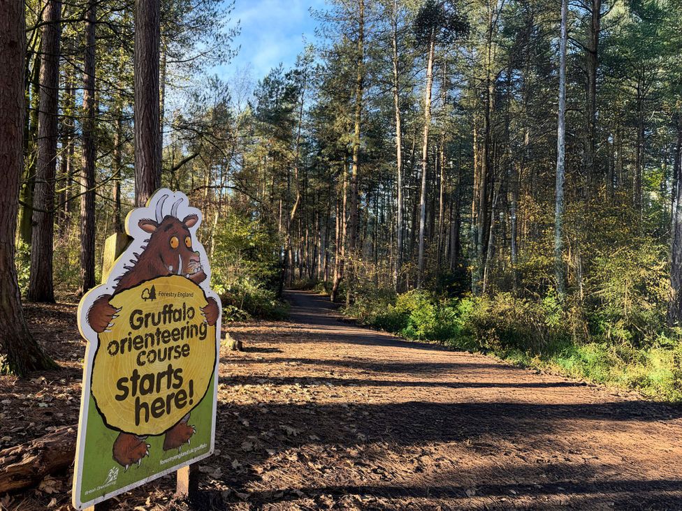 A Gruffalo orienteering course sign at a forest trail in Northwich