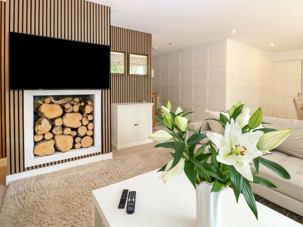 A living room with a fireplace and television at Three Ways South Lopham near Garboldisham