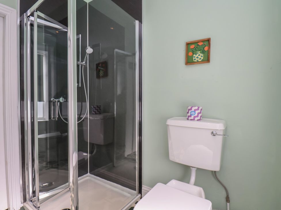 A bathroom with a shower and toilet at Mulgrave House Hinderwell near Staithes