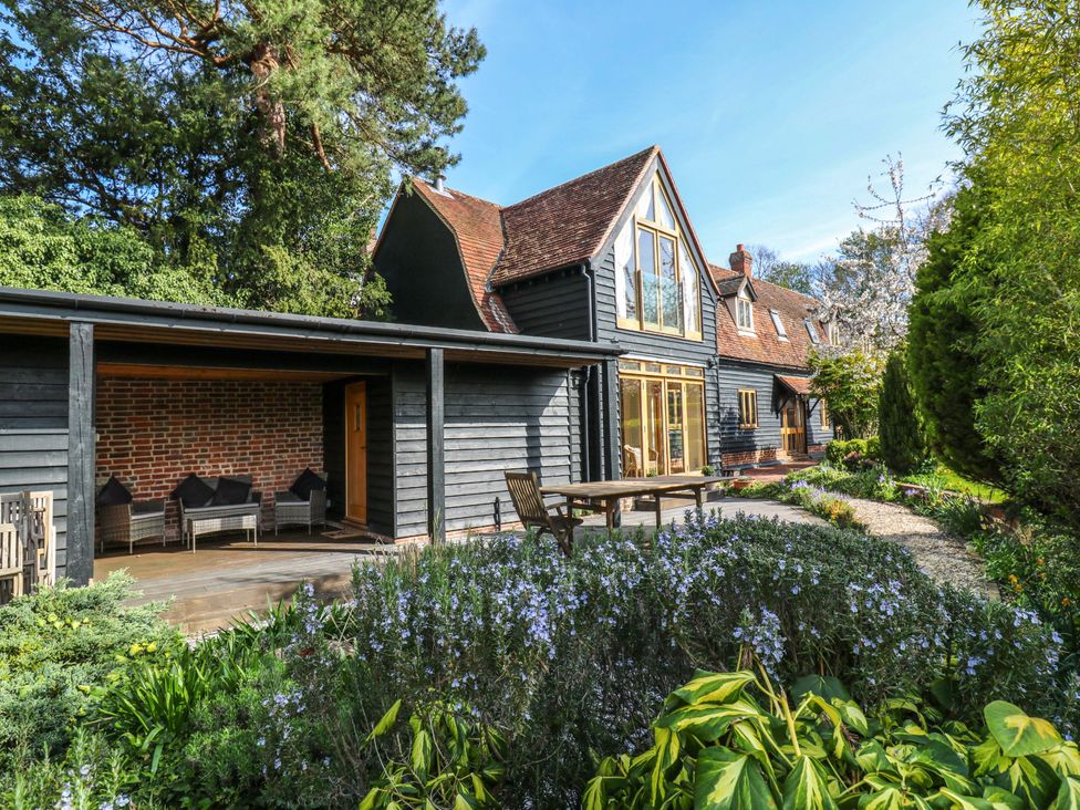 A house with a porch and garden at Six Apples Wethersfield near Finchingfield