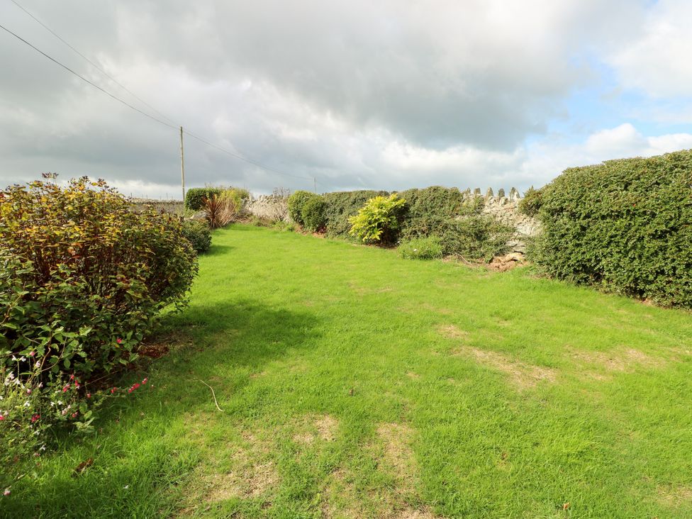A garden with grass and bushes at Getws in Ty Croes