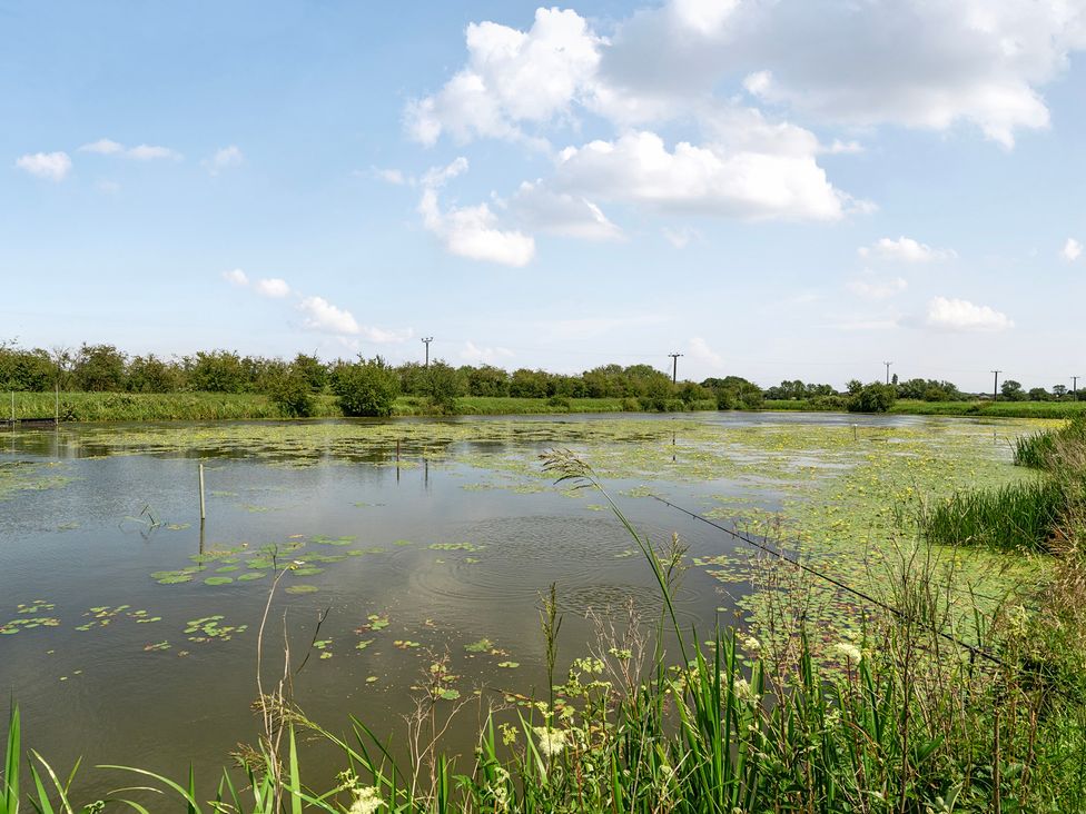 A landscape with water and lily pads at James Ville Marina Lodge 21 in Brigg