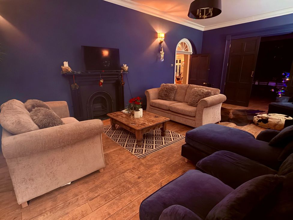 A living room with a television and fireplace at Picton House near St Clears
