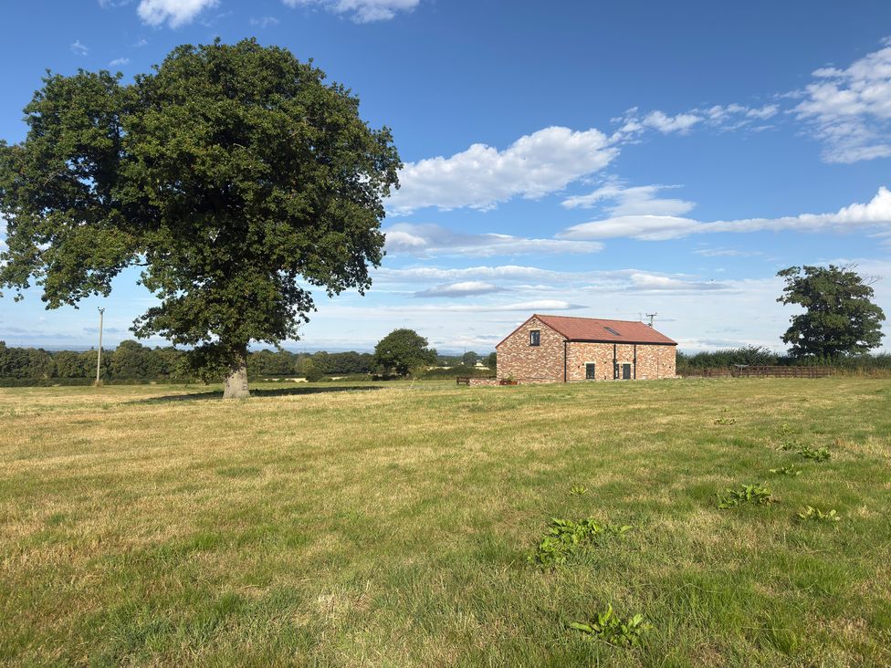 A house beside a large tree in a field at Westholme Country Lodge Thirsk