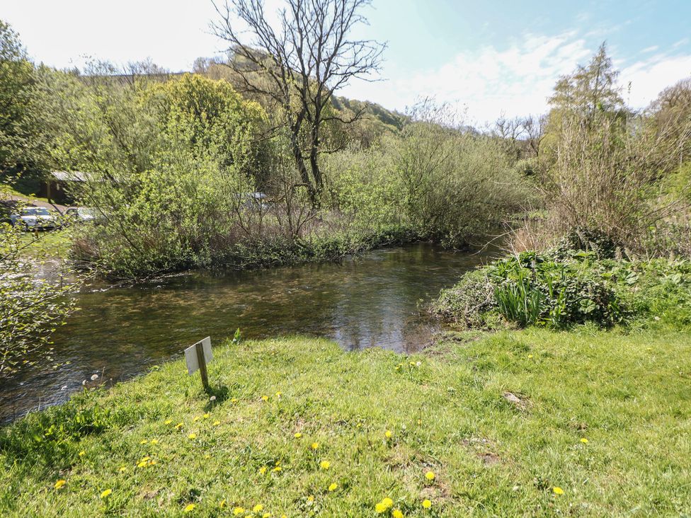 A scenic view of a stream surrounded by grass and trees at Honeysuckle Cottage in 