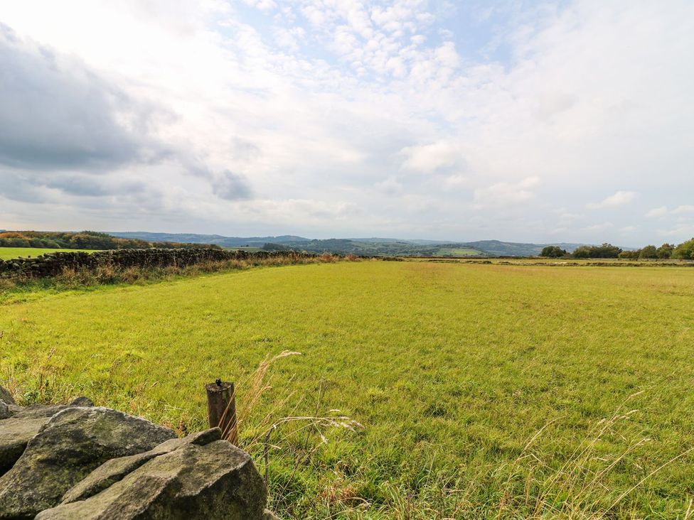 A field with grass and a stone wall at Riber View Barn Chesterfield