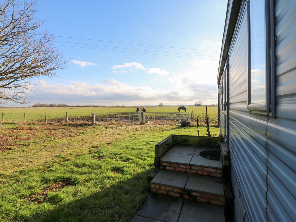 An outdoor view of a field with horses near a mobile home at Granada at Avalon Eco Farm Cambridge