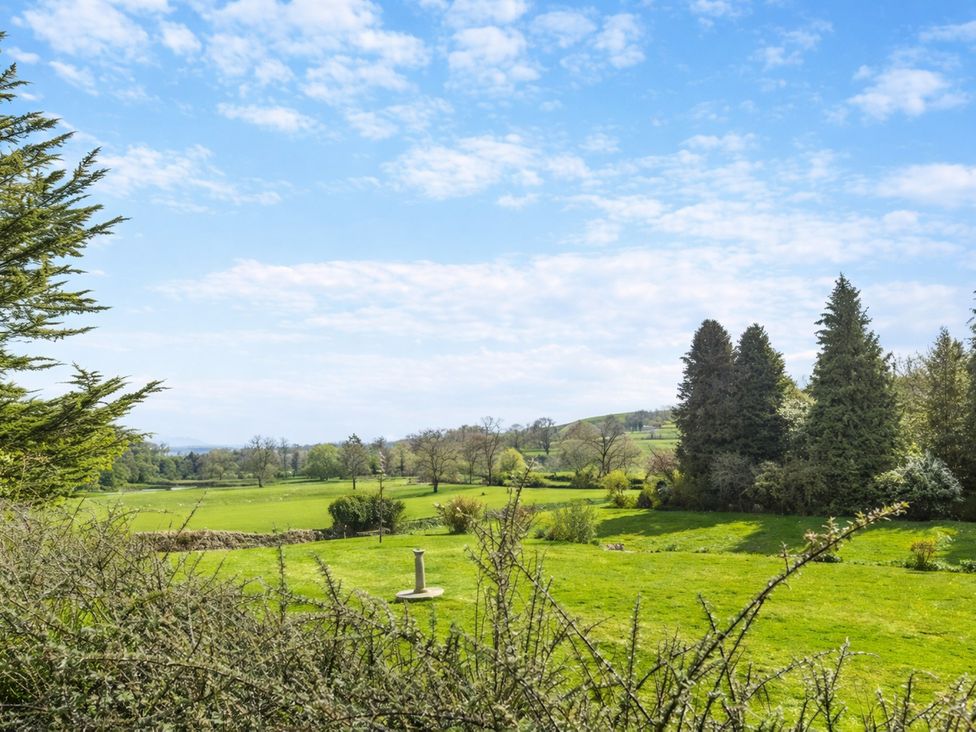 A garden with trees and grass at River View Cottage Hanlith near Malham