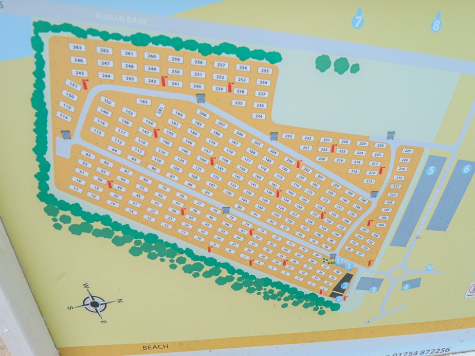 A map of a caravan park showing numbered plots and facilities at Seaview in Skegness