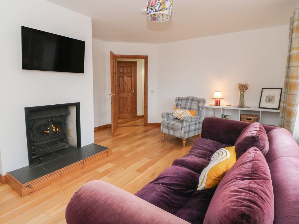 A living room with a fireplace and television at Doire An Daimh