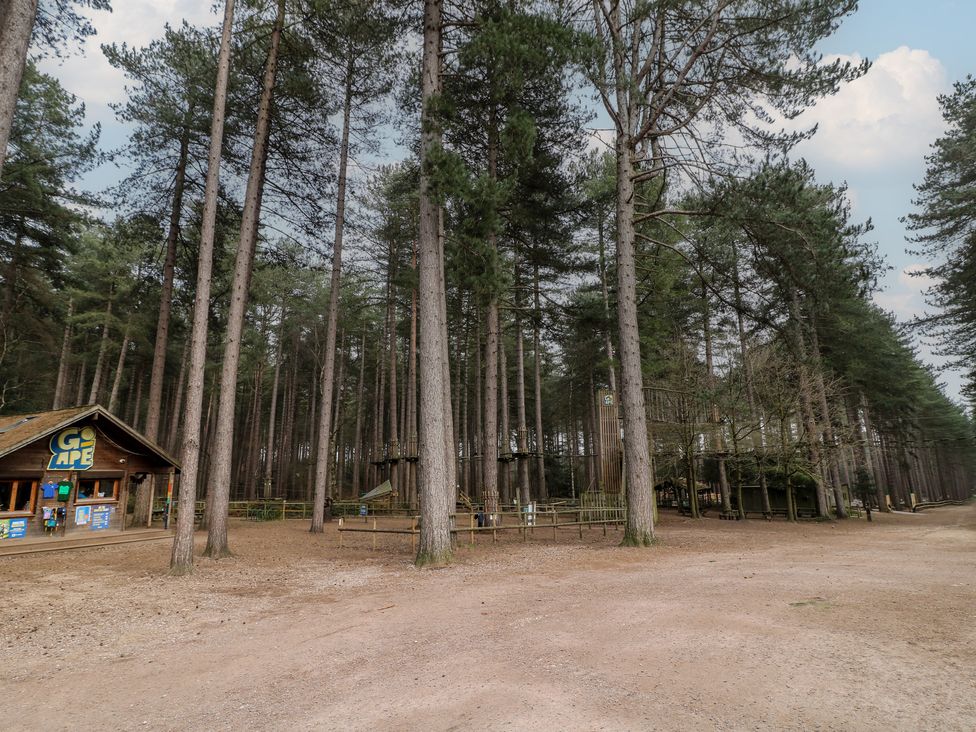 An outdoor area with a building and trees at Go Ape in Sherwood Forest