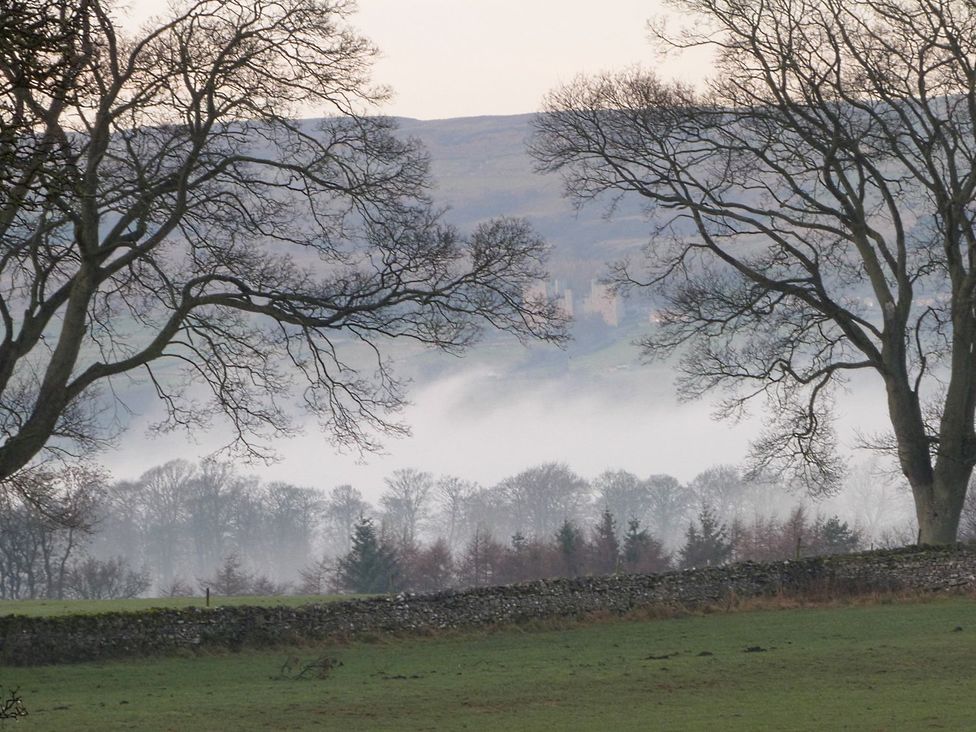 A landscape with trees and fog at The Bothy in Leyburn