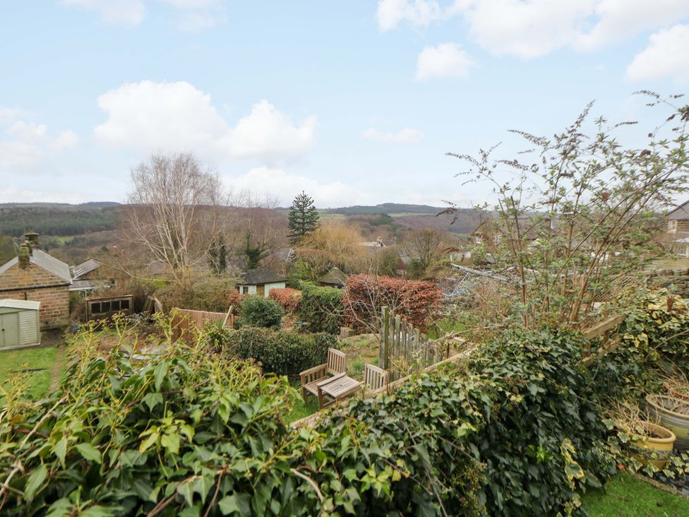 A garden with benches and trees at Nature’s Retreat in Matlock